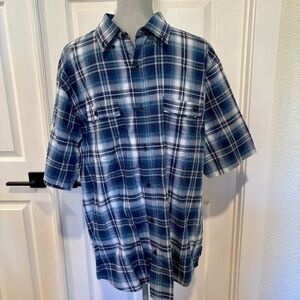 Wolverine Plaid Men’s SIZE XL Collared Button Down Logo Blue Shirt Cotton Blend